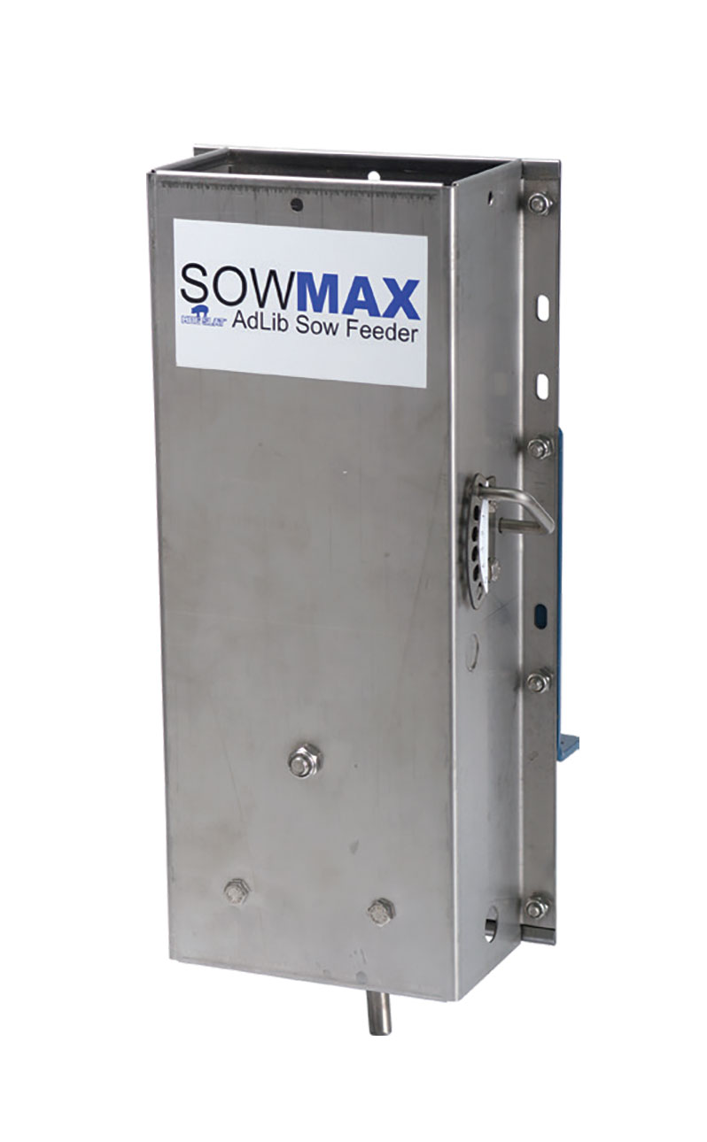 Кормоавтомат для кормления вволю SowMAX произведен из 100% нержавеющей стали,  по необходимости подает свежий корм свиноматкам, когда те хотят есть, уменьшая потери корма и увеличивая производительность.